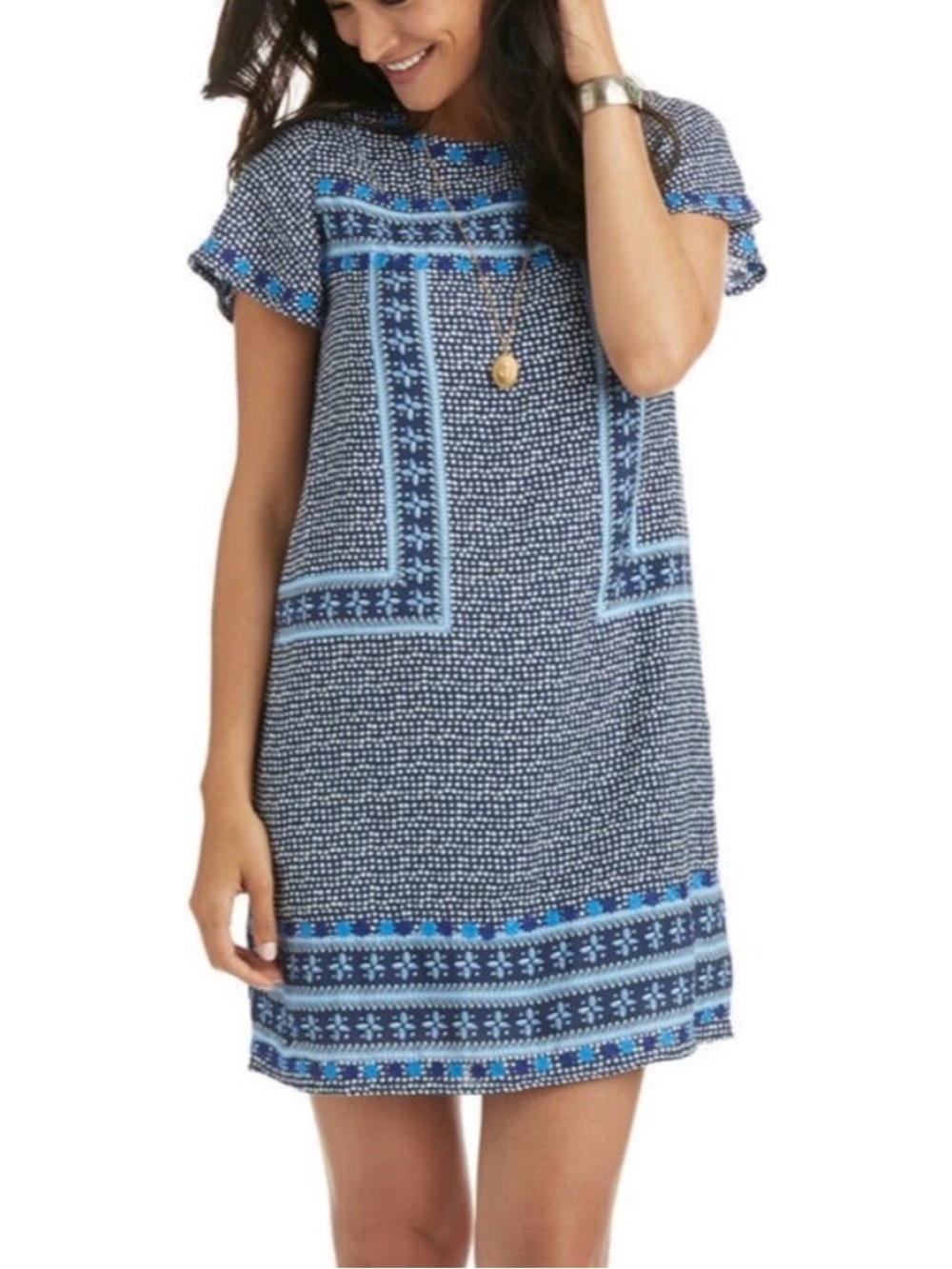 Sz 8 Vineyard Vines Navy and White Dot Embroidered Linen Shift Dress